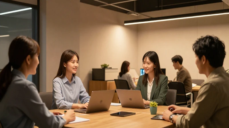 Profesionales, oficinas compartidas y luz cálida