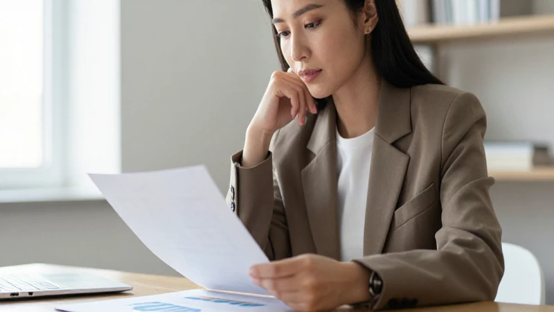 Mujer contempla un documento con gráficos