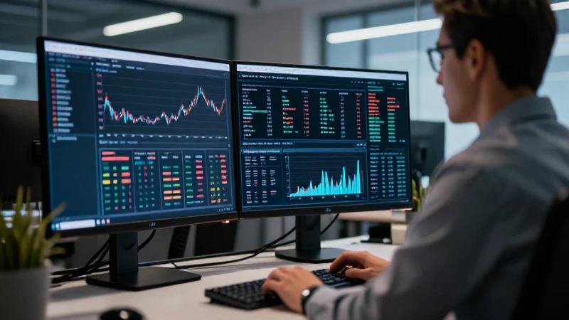Operador financiero moderno con gráficos y tecnología