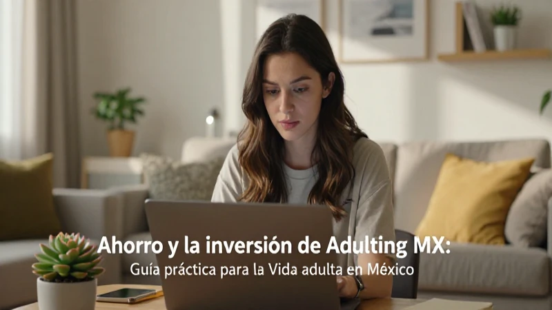 Adulting MX: Guía Práctica para la Vida Adulta en México 9 young adult, laptop, cozy lighting, cinematic.