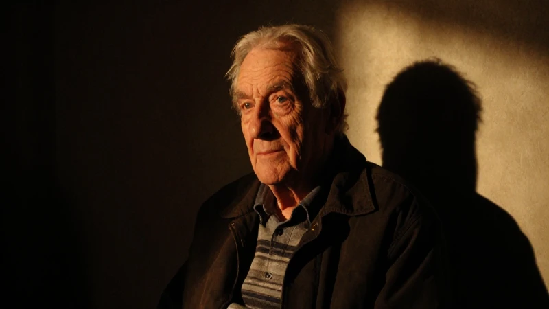 Hombre anciano iluminado cálidamente y sombrío