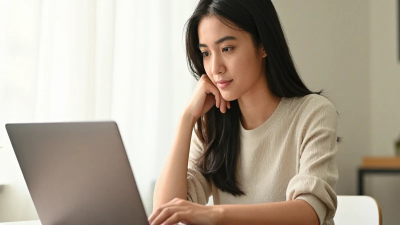 Mujer joven con laptop en retrato cálido.