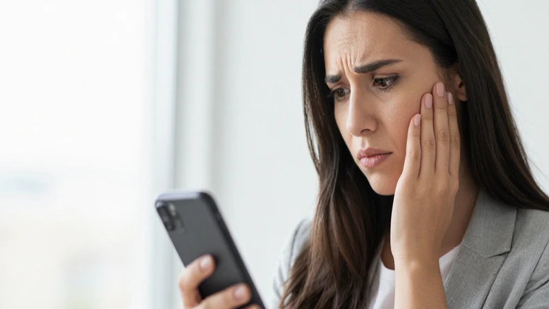 Mujer preocupada usa su teléfono.