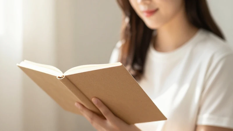 Joven con cuaderno, luz suave y borrosa