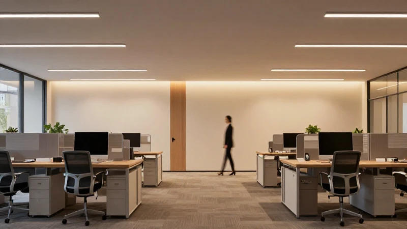 Oficina moderna, ejecutiva enfocada y luminosa