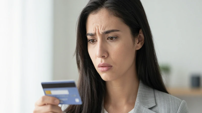 Mujer preocupada, tarjeta bancaria, luz suave