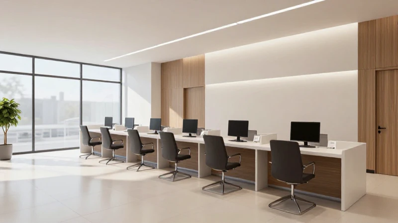 Banco moderno con luz natural y atención al cliente