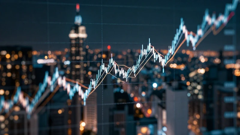Gráficos financieros en una amplia vista urbana
