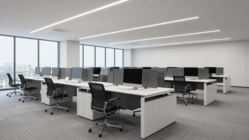 Oficina moderna con fotografía profesional y limpia.