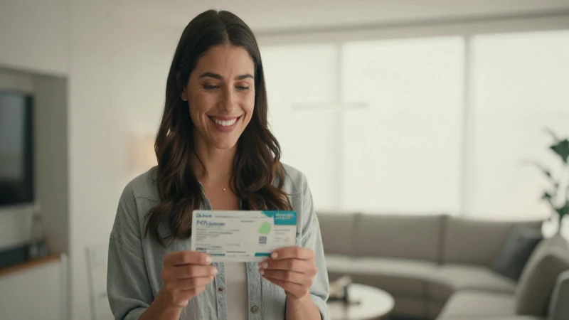 Mujer sonriente en apartamento iluminado.