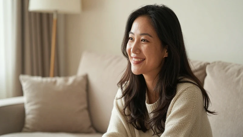 Ambiente cálido y acogedor, mujer sonriente
