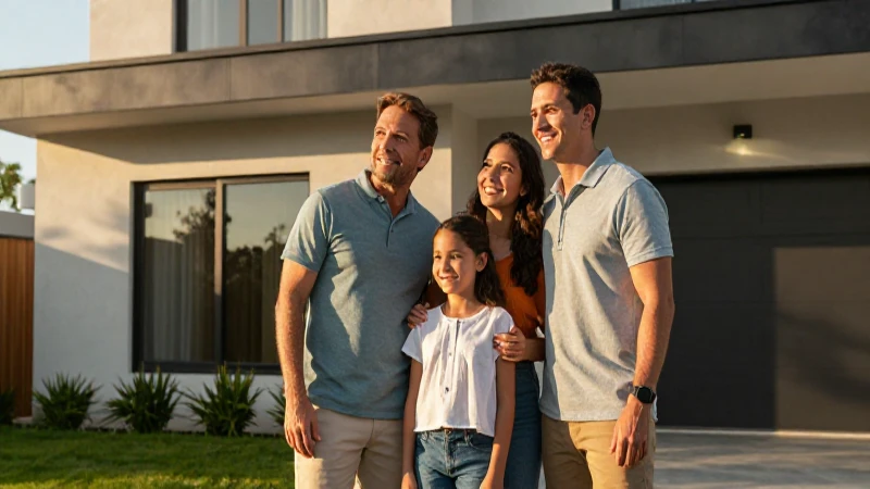 Familia feliz en hogar moderno y cálido.