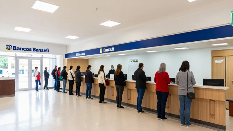 Personas hacen fila en Bansefi