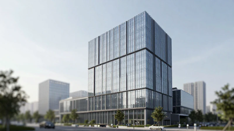 Edificio moderno con fondo urbano difuminado