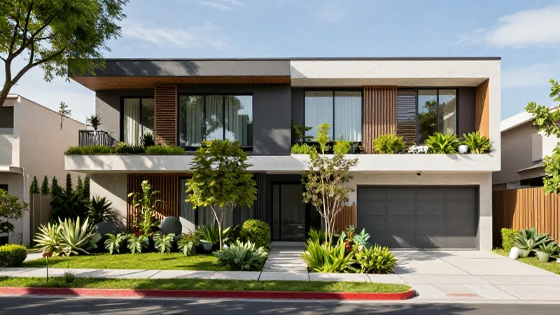 Fachada moderna con abundantes plantas a la luz