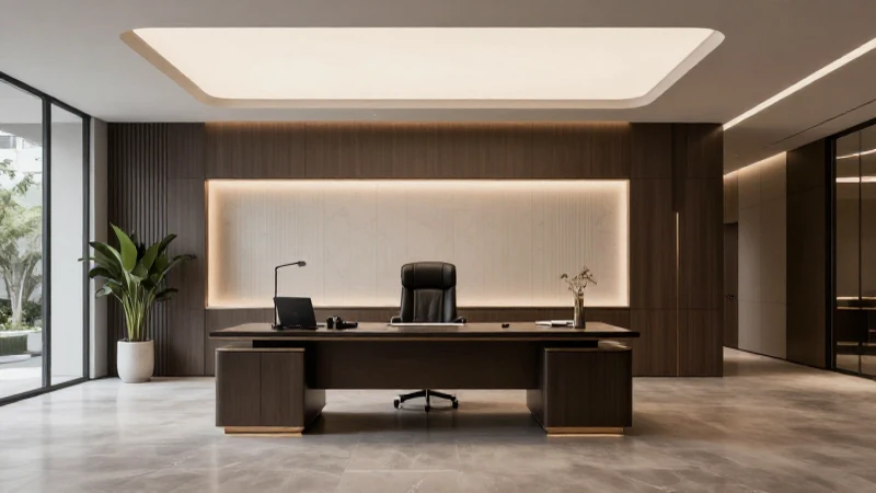 Banco de lujo, oficina moderna e iluminación suave