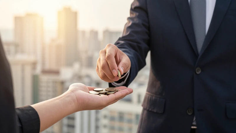 Banquero entrega monedas al cliente