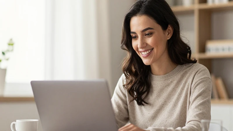 Mujer sonríe, finanzas y bienestar natural.