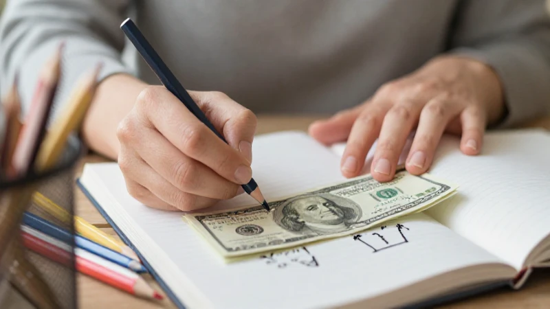 Mujer dibuja dinero con colores suaves
