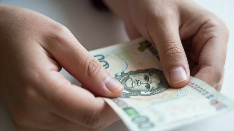 Manos sostienen un billete de 200 pesos