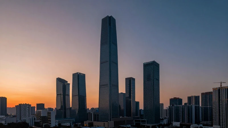 Imponente horizonte urbano al atardecer.