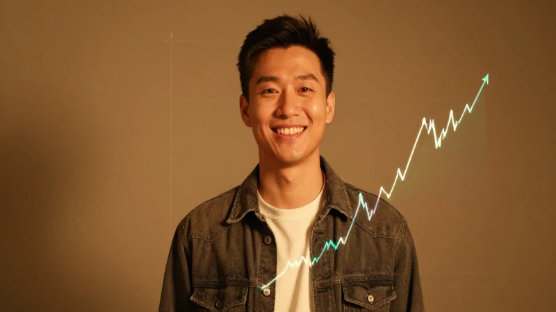 Persona sonriente, gráfico financiero e iluminación cálida