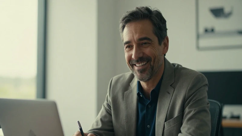 Hombre sonriendo en oficina, imagen profesional