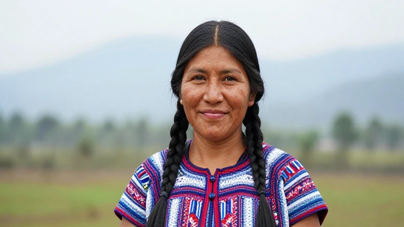 Mujer indígena sonríe con atuendo tradicional