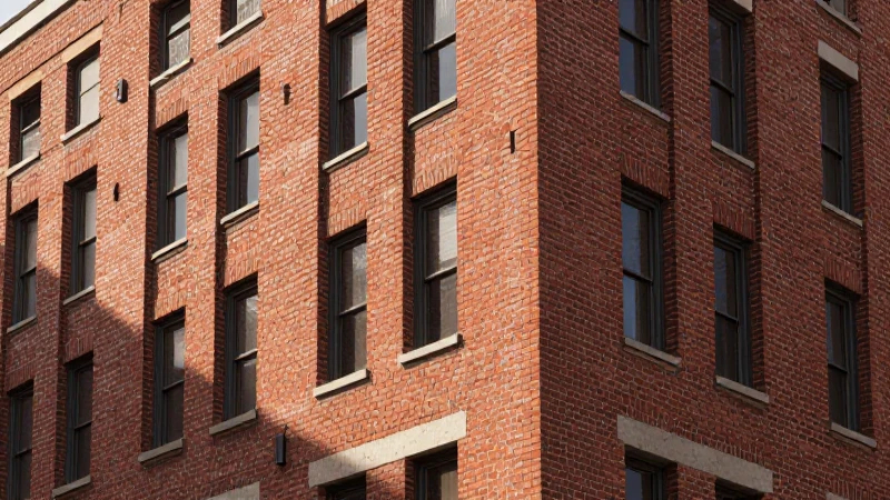 Edificio de ladrillo, luz y detalle arquitectónico