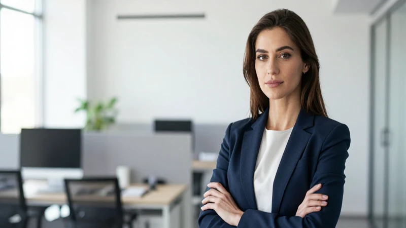 Mujer segura en oficina iluminada