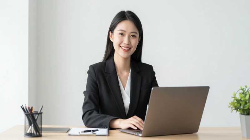 Profesional sonriente en un escritorio moderno