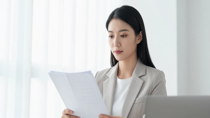 Mujer segura con documentos financieros iluminados