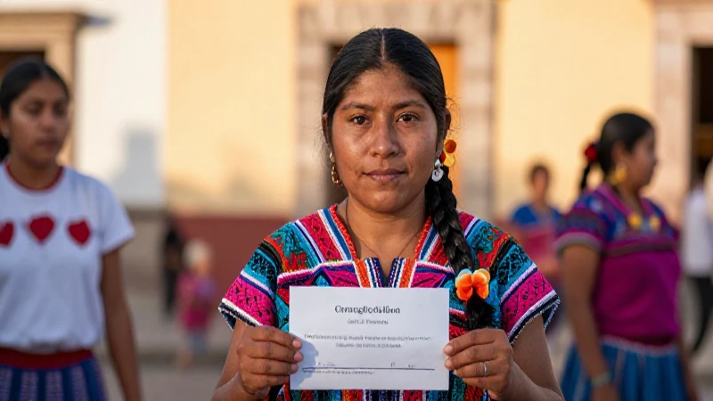 Mujer oaxaqueña, luz cálida y colorida.