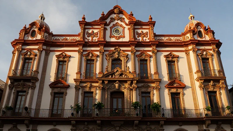 Edificio histórico, luz suave, detalles arquitectónicos.