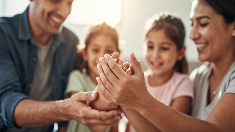 Familia feliz recibe apoyo financiero.