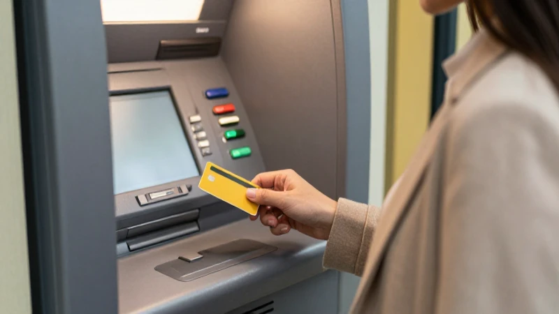 Mujer usa cajero con tarjeta de débito