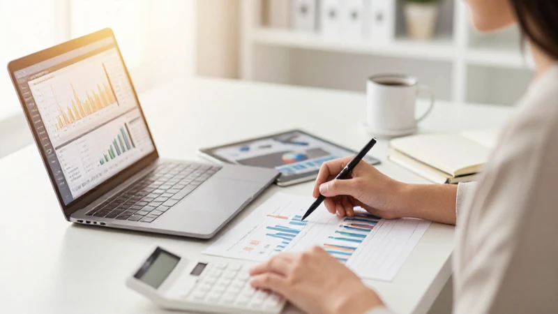 Una mujer revisa datos financieros en su oficina.
