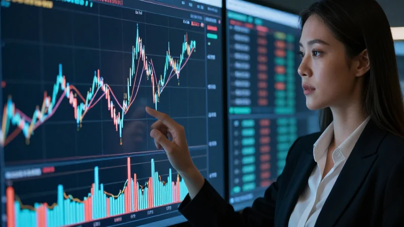 Mujer inversora frente a un gráfico financiero