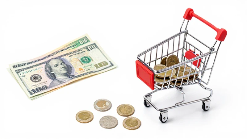 Compra, monedas y luz brillante en estudio.