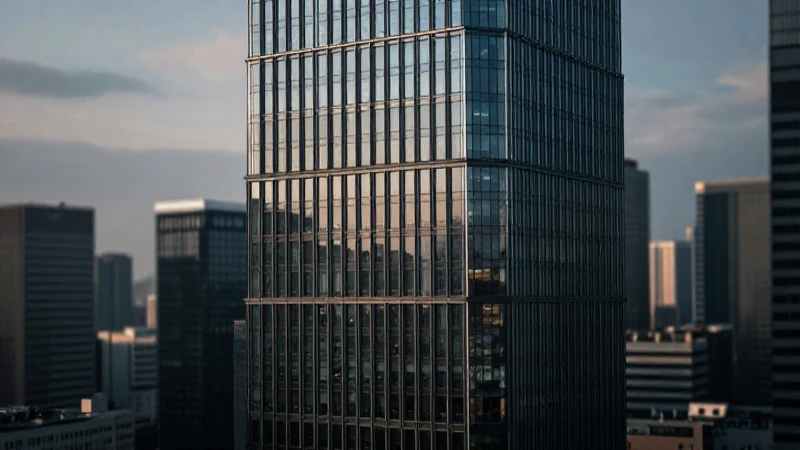 Edificio moderno con luz contrastada y paisaje urbano borroso