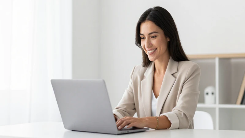 CETES: Certificados de la Tesorería, una inversión segura 13 Mujer sonríe, laptop, luz natural y CETES son seguros.