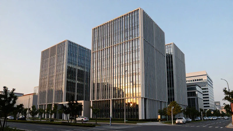 Edificio moderno en luz dorada y profesional.