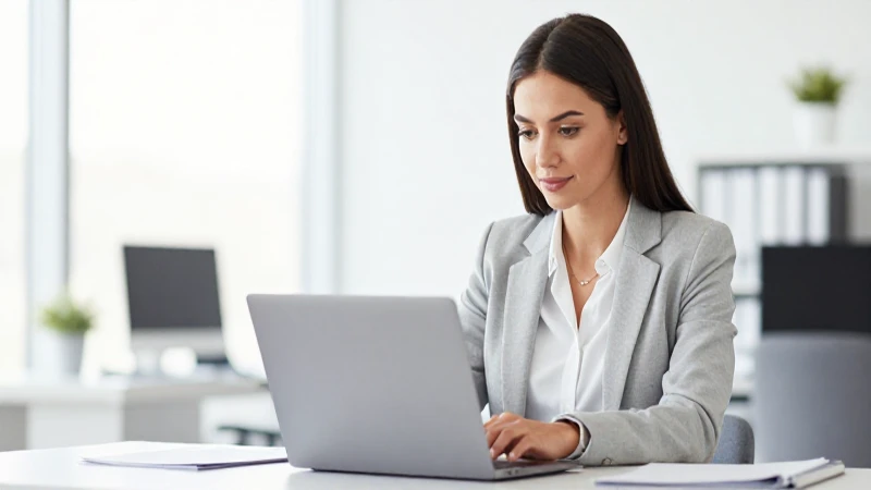 Mujer profesional trabaja en oficina moderna