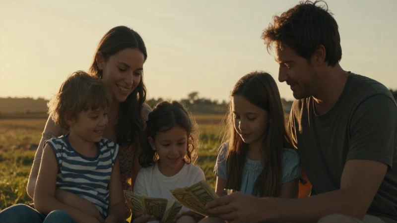 Familia feliz, atardecer dorado, ambiente cálido
