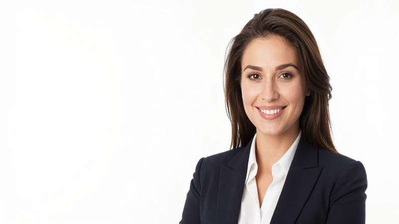 Mujer de negocios sonríe en estudio iluminado
