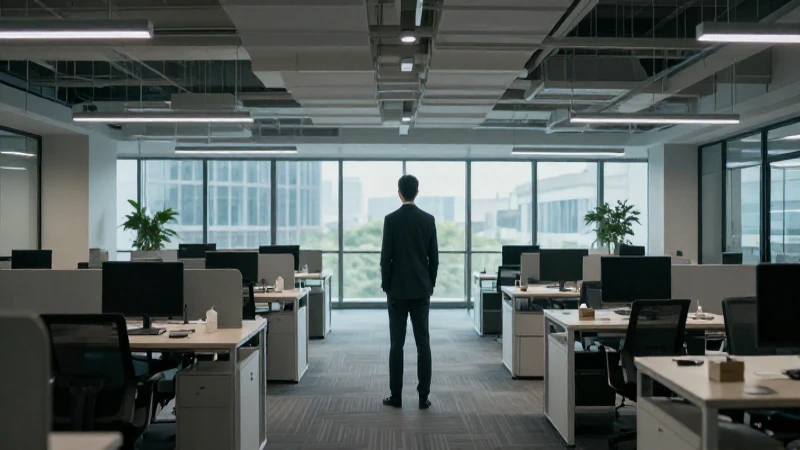 Hombre de negocios en oficina moderna, cinematográfica.