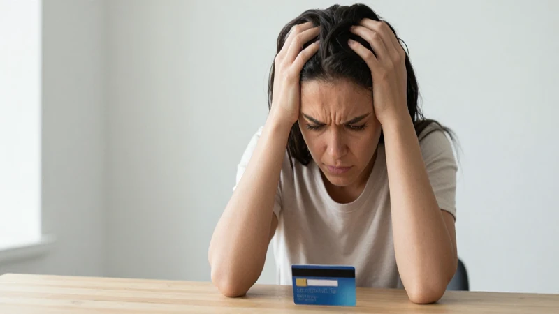 Mujer estresada con tarjeta de crédito
