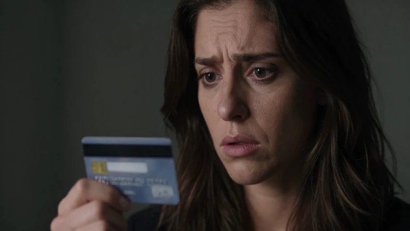 Mujer preocupada por su tarjeta de crédito.