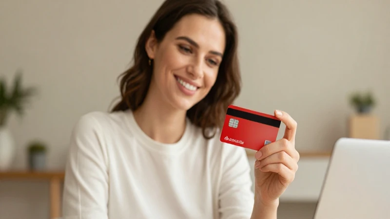 Mujer feliz gestiona finanzas sin problemas.