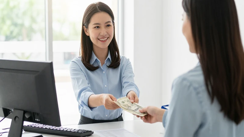Depositando dinero con una sonrisa y luz